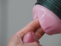 Extreme close up of cock in slow motion with Fleshlight and finished by cumshot