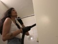 Bombshell Desi Girl Vacuuming the Bathroom in Crop Top and Jeans