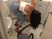 Bombshell Desi Girl Vacuuming the Bathroom in Crop Top and Jeans