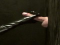 long Black gloves handjob at the gloryhole