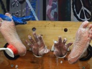 Damien’s soapy scrubbed tickled feet and hands