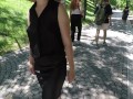 I walk at park without bra, jerk off guy in car, turn him on, but let him cum on me only in evening!