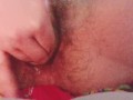 Hairy hippie lesbian pussy spread wide to fit five fingers in and rub clit til wet asmr orgasm