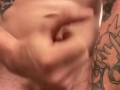 Tattooed male jerking off with dirty talk and moaning and cumming on hand 