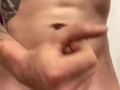 Tattooed male jerking off with dirty talk and moaning and cumming on hand 
