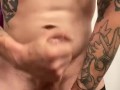 Tattooed male jerking off with dirty talk and moaning and cumming on hand 