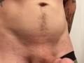 Tattooed male jerking off with dirty talk and moaning and cumming on hand 