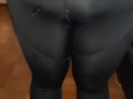 Cumshot on my girlfriend's Leggins but the most goes to the floor