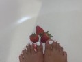 Cute Feet with Sprinkles, Strawberries, Baby Oil, and Strawberry Syrup