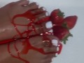 Cute Feet with Sprinkles, Strawberries, Baby Oil, and Strawberry Syrup