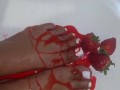 Cute Feet with Sprinkles, Strawberries, Baby Oil, and Strawberry Syrup