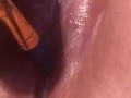 Close up tight pussy gushing cum everywhere