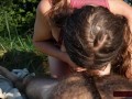 Outdoors and Feet Up: MILF Sucks Cock and Gets Facial After Face Is Fucked