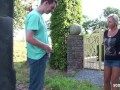 MILF catch Virgin Guy Jerking in the Garden and help him 