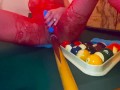 Rack ‘em up. Diablo on the pool table in red lace to NIN