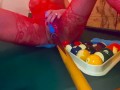 Rack ‘em up. Diablo on the pool table in red lace to NIN