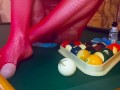 Rack ‘em up. Diablo on the pool table in red lace to NIN