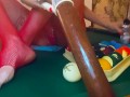 Rack ‘em up. Diablo on the pool table in red lace to NIN