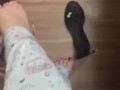 @tici_feet IG ticii_feet tici feet dangling the black shoes