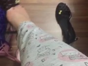 @tici_feet IG ticii_feet tici feet dangling the black shoes