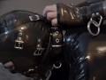 Miss Maskerade Latex Couple play in full rubber. Miss Maskerade in slave bound and gag by Master