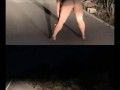 Caminando desnuda por una calle solitaria, exhibicionista desnuda carretera