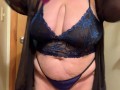 BBW black and blue lingerie tryon tease