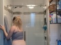 SPY  - Curvy Blonde TEEN plays with pussy and takes sexy shower