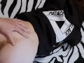 Beauty in a Palace sweatshirt greets me on the couch ready to surrender to me 4K