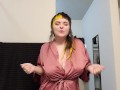 Goth girl gives playful strip tease dance in silk robe