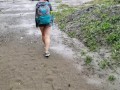 Nerdy School Girl Plays In The Rainy Day Piss Puddles