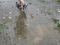 Nerdy School Girl Plays In The Rainy Day Piss Puddles