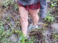 Nerdy School Girl Plays In The Rainy Day Piss Puddles