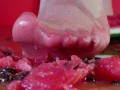 Crushing watermelon with nylon feet trailer