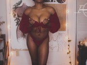 RED HOT Lingerie Try On Haul  Ebony Babe w/ Brown Perky Tits