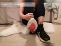 Girl takes her socks off after 12 hours walk