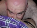 Husband choking on double dildo making hot wife cum