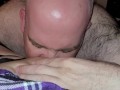 Husband choking on double dildo making hot wife cum