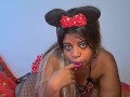 Ebony minnie mouse hotie is waiting for you hard cock, she fucks with her big dildo and gets so wet