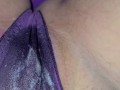 Creamy pussy in purple thong