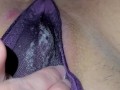 Creamy pussy in purple thong