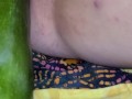 Boyfriend teases and penetrates my pussy with a giant squash from our garden. 