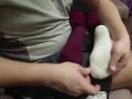 White socks and red nylon pantyhose massage