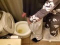 Holding my boyfriend's cock while he pees in the toilet | long pee | taking care of my man