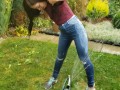 Wetting My Jeans Into sockless Shoes then soaking in the sprinkler