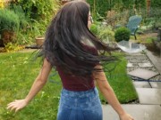 Wetting My Jeans Into sockless Shoes then soaking in the sprinkler