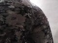 brunette masturbates with the cement fence