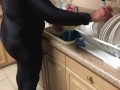 Doing dishes and wetting myself with my spandex