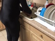 Doing dishes and wetting myself with my spandex