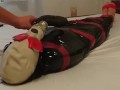 BDSM Slave Girl, plastic mummification with gasmask Breathplay